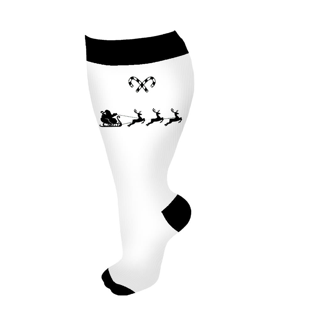 Plus Size Candy Cane Elk Compression Socks(3 Pairs) - White - 4XL - image 9