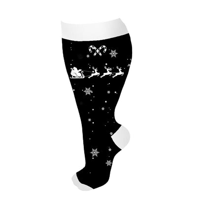 Plus Size Candy Cane Elk Compression Socks(3 Pairs) - Black - 4XL - image 10
