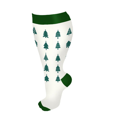 Plus Size Christmas Tree Snowman Compression Socks(3 Pairs) - White - 4XL - image 10
