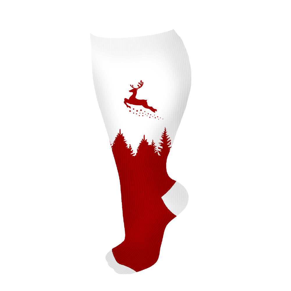 Plus Size Elk Compression Socks(3 Pairs) - Red - 4XL - image 6