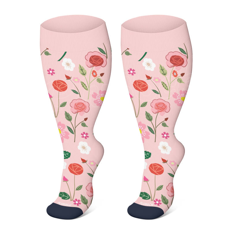 Plusock Plus Size Elegant Flowers Compression Socks(3 Pairs) - image 1