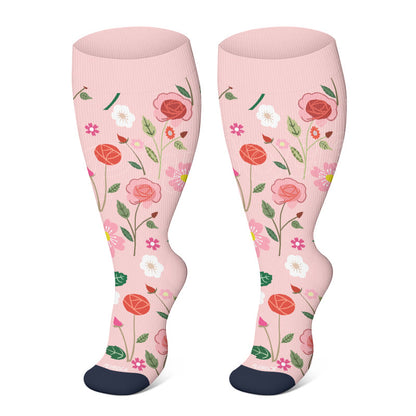 Plusock Plus Size Elegant Flowers Compression Socks(3 Pairs) - image 1