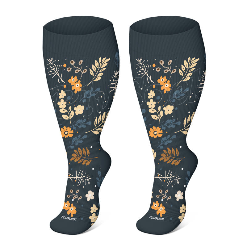 Plusock Plus Size Elegant Flowers Compression Socks(3 Pairs) - image 3