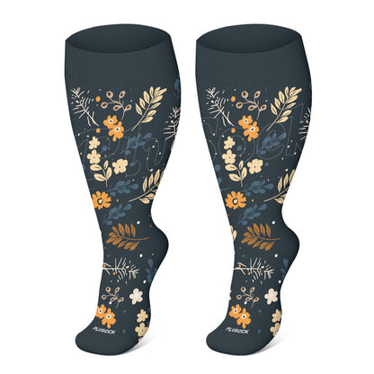 Plusock Plus Size Elegant Flowers Compression Socks(3 Pairs) - image 3