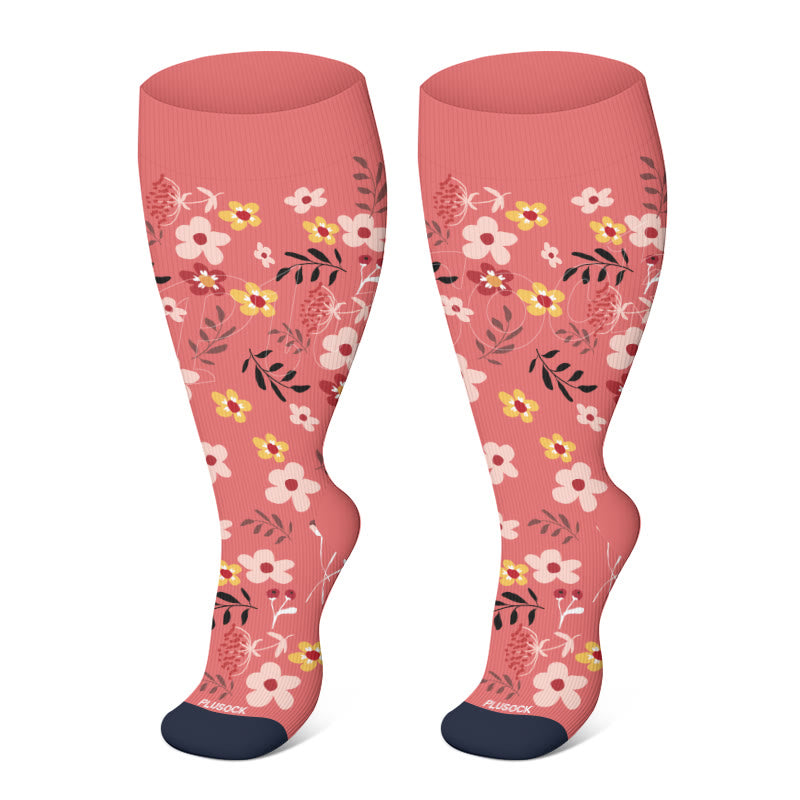 Plusock Plus Size Elegant Flowers Compression Socks(3 Pairs) - image 2