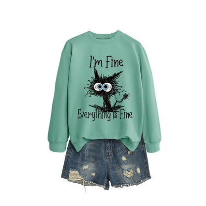 Plus Size Angry Cat Sweatshirt - Light Green - 2XL - image 11
