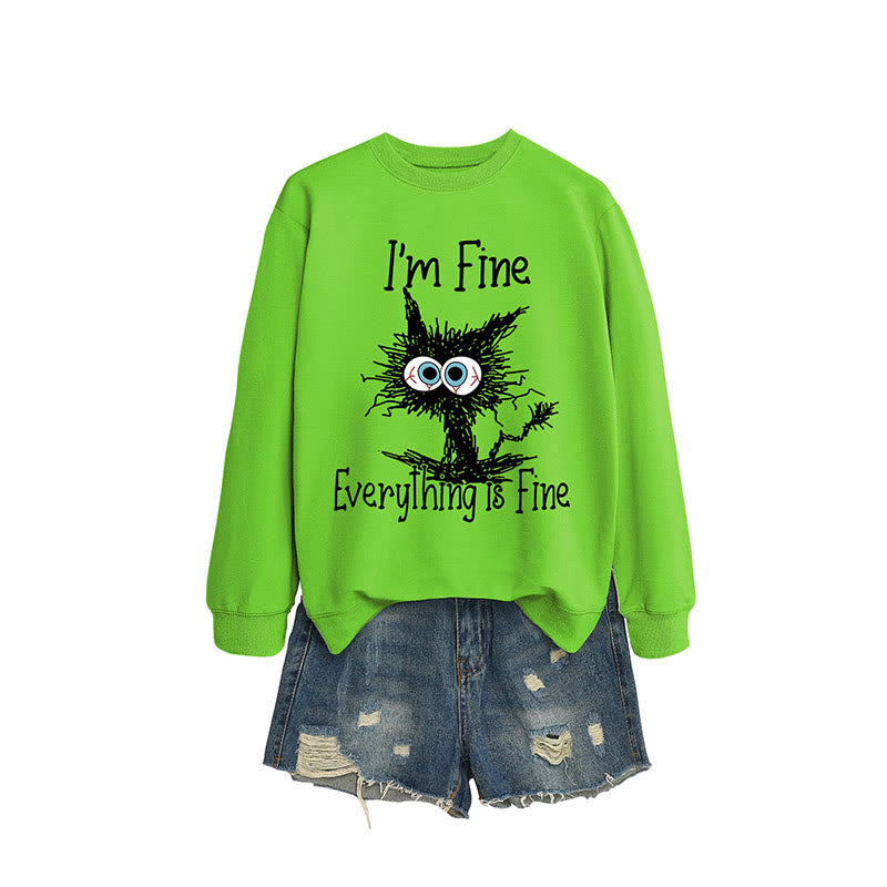 Plus Size Angry Cat Sweatshirt - Fluorescent Green - 2XL - image 14