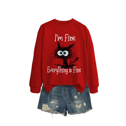 Plus Size Black Cat Sweatshirt - Red - 2XL - image 1
