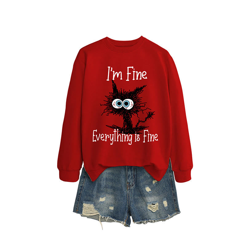 Plus Size Black Cat Sweatshirt - Red - 2XL - image 2