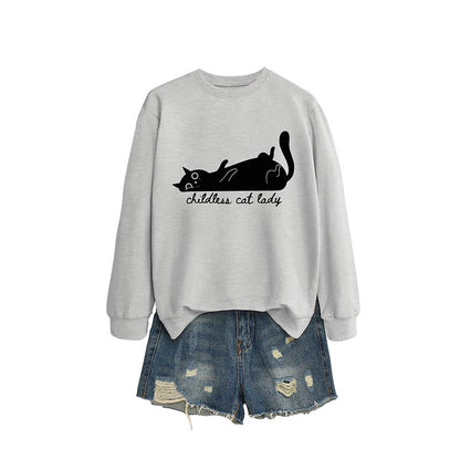 Plus Size Cute Cat Sweatshirt - Grey - 2XL - image 10
