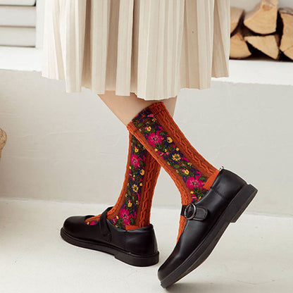 Folk Style Floral Quarter Socks(5 Pairs)