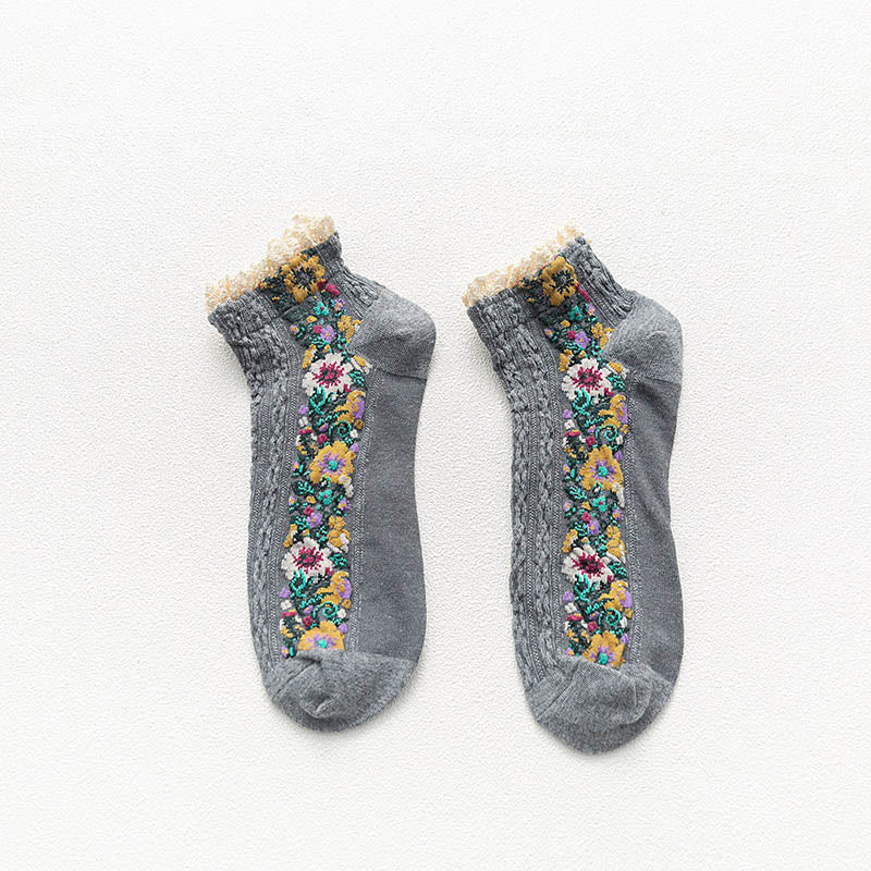 Vintage Lace Ankle Socks(5 Pairs) - Dark Grey - EU36-40(US3-7) - image 10