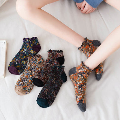 College Style Florals Ankle Socks(5 Pairs) - image 7