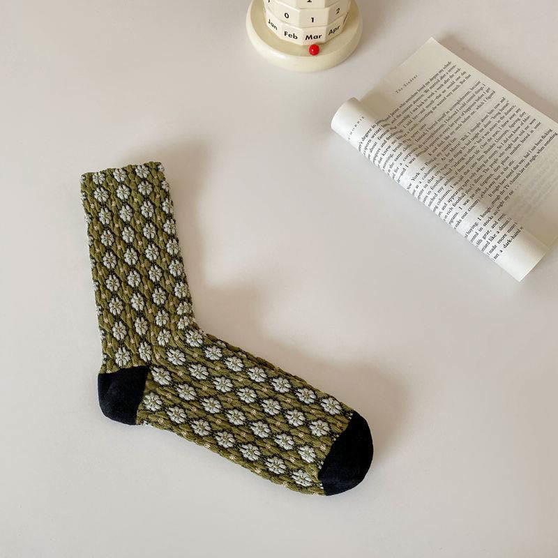 French Elegant Floral Quarter Socks(5 Pairs) - Army Green - EU36-40(US3-7) - image 7