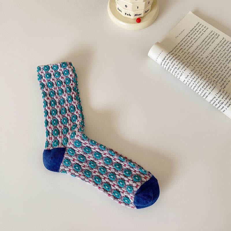 French Elegant Floral Quarter Socks(5 Pairs) - Blue - EU36-40(US3-7) - image 8