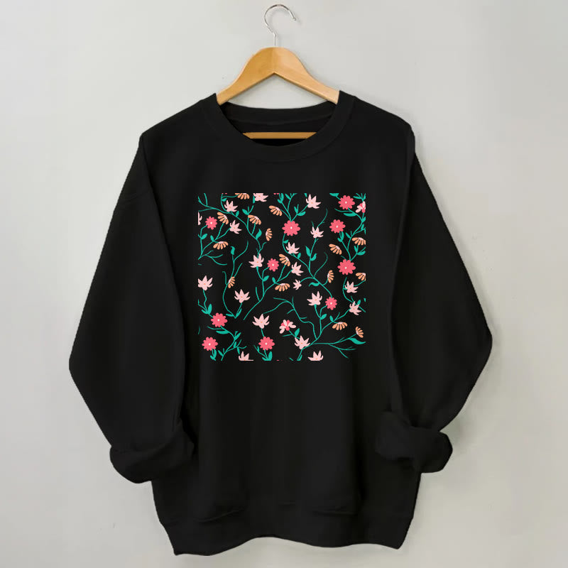 Plus Size Red Pink Flowers Sweatshirt - Black - 3XL - image 3