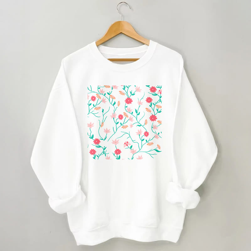 Plus Size Red Pink Flowers Sweatshirt - White - 3XL - image 3
