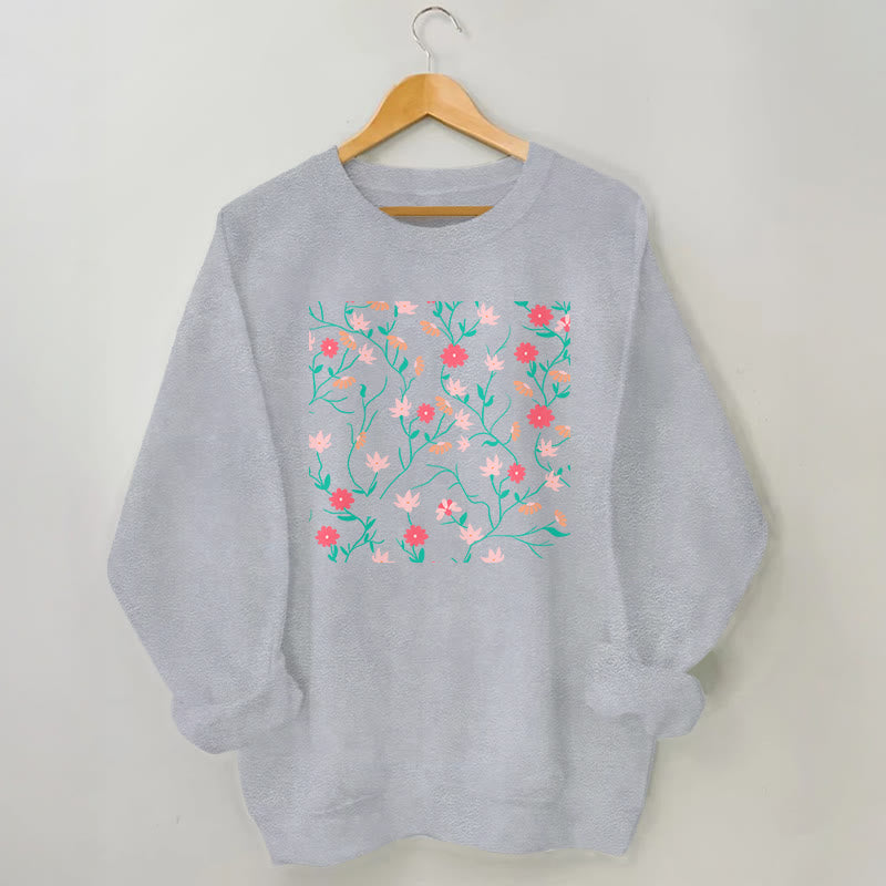 Plus Size Red Pink Flowers Sweatshirt - Grey - 3XL - image 2