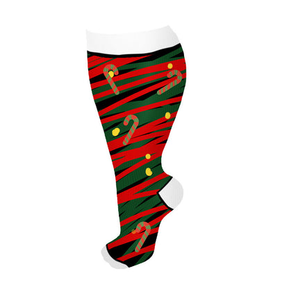 Plus Size Polka Dot Gingerbread Man Compression Socks(3 Pairs) - Red - 4XL - image 6