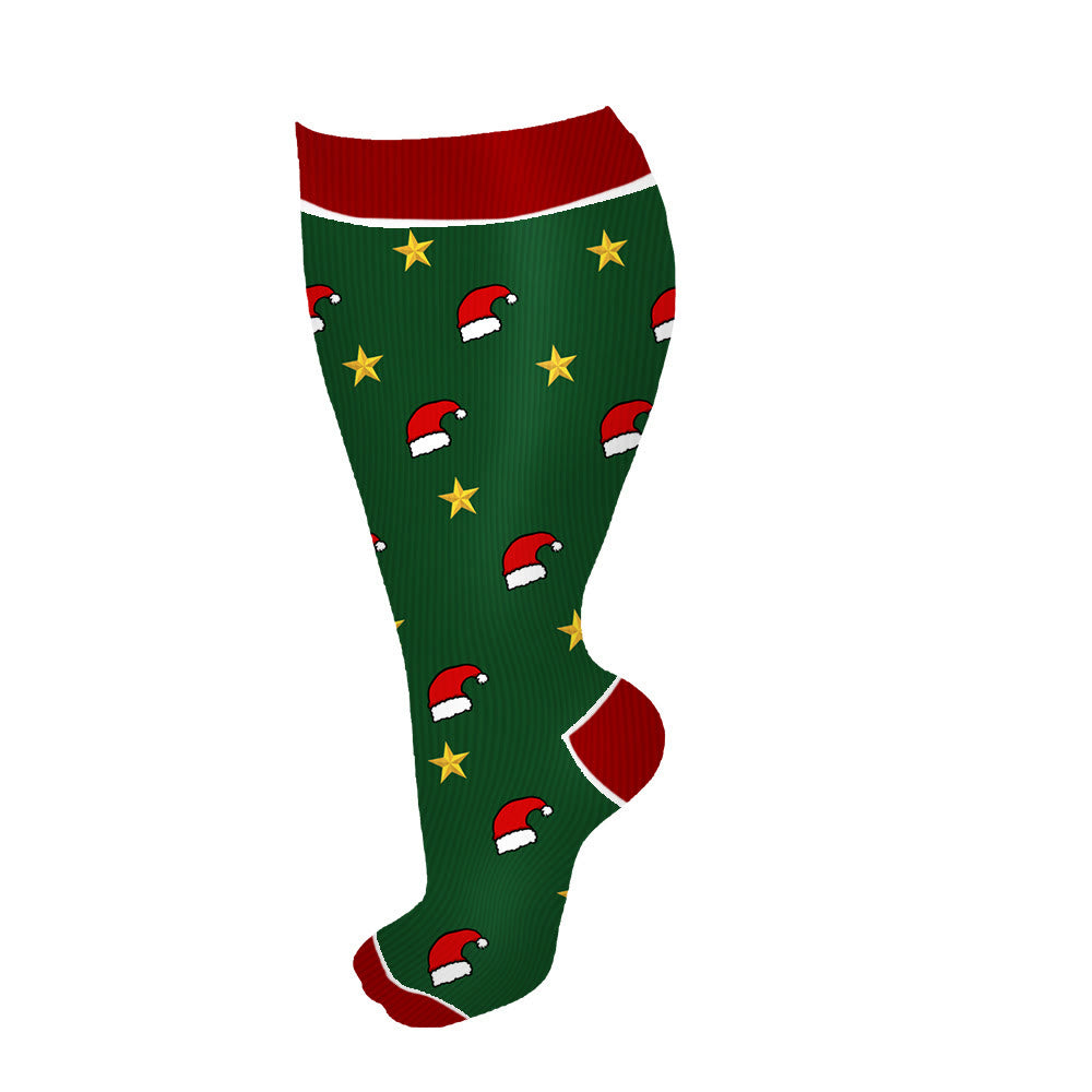 Plus Size Polka Dot Gingerbread Man Compression Socks(3 Pairs) - Dark Green - 4XL - image 5