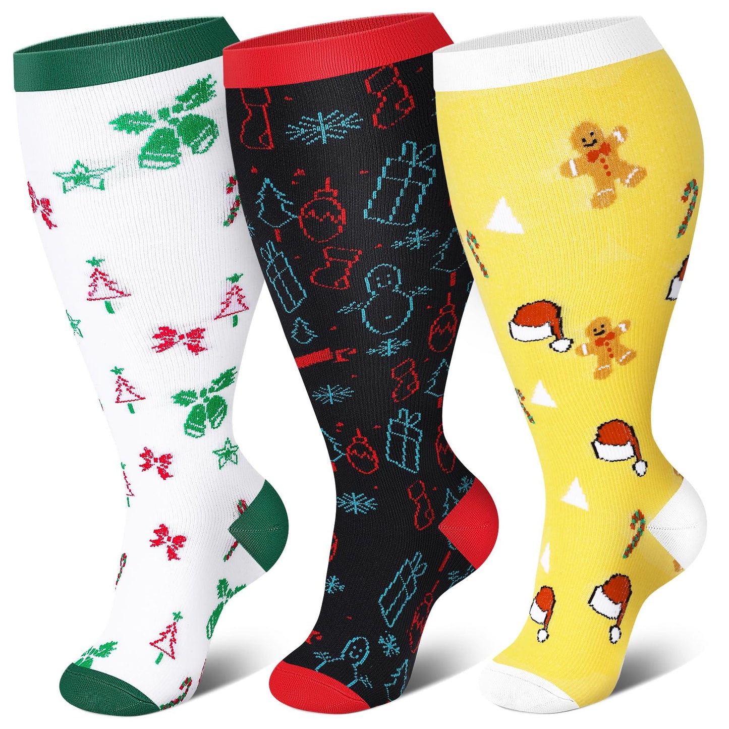 Plus Size Bell Gingerbread Man Compression Socks(3 Pairs) - image 2