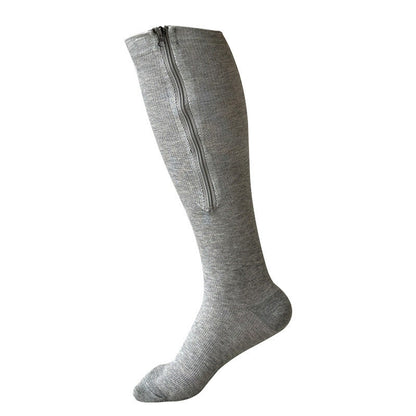 2XL-7XL Plus Size Solid Color Zipper Compression Socks - Grey - 7XL - image 5