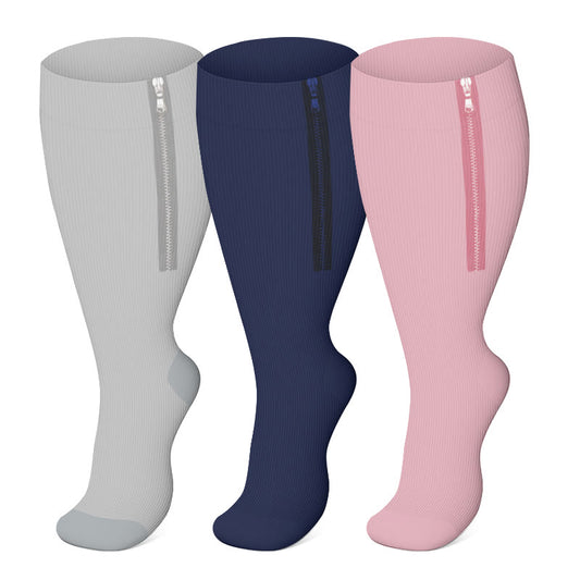Plusock Plus Size Solid Color Zipper Compression Socks 2XL-7XL  - image 0