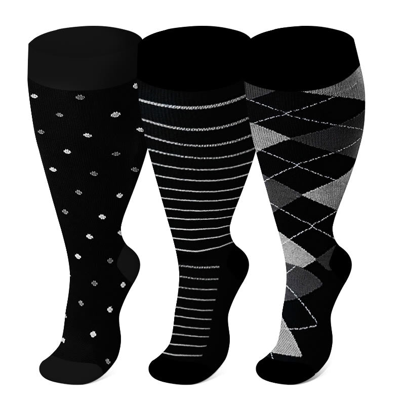 Plus Size Rhombus Compression Socks 2XL-7XL(3 Pairs) - Multicolor - 7XL - image 2