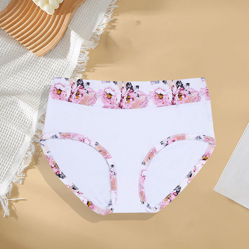 Solid Color Floral Print Panty(6 Packs) - White - 4XL - image 2