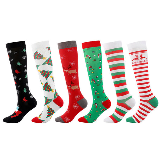 Cartoon Christmas Elements Compression Socks(6 Pairs)