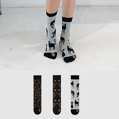 Cartoon Black Cat Quarter Socks(3 Pairs) - Multicolor - EU36-43(US3-9) - image 0