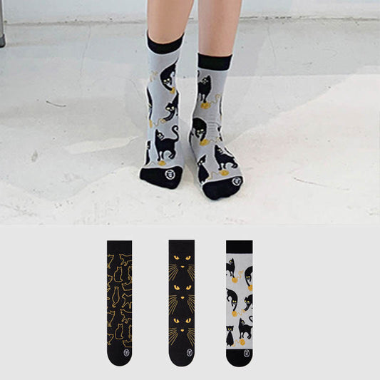 Cartoon Black Cat Quarter Socks(3 Pairs) - Multicolor - EU36-43(US3-9) - image 0