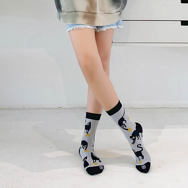 Cartoon Black Cat Quarter Socks(3 Pairs) - image 1