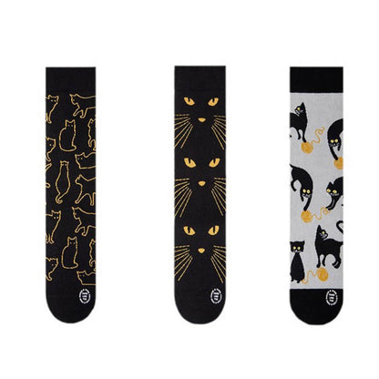 Cartoon Black Cat Quarter Socks(3 Pairs) - image 4