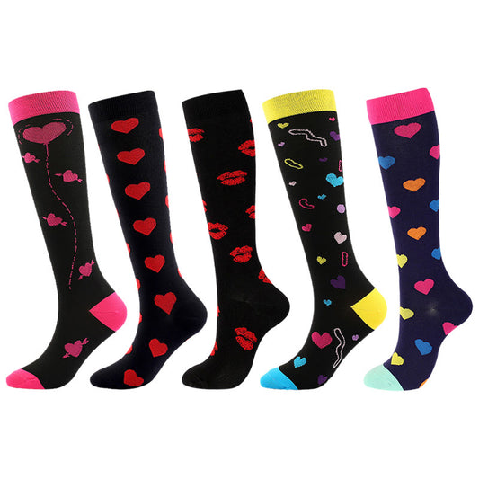 Red Lips Compression Socks(5 Pairs) - Multicolor - S/M - image 0