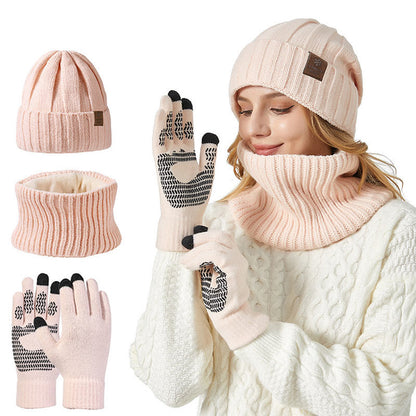 Fashionable Warm Gloves Beanie Scarf 3 In 1 Set