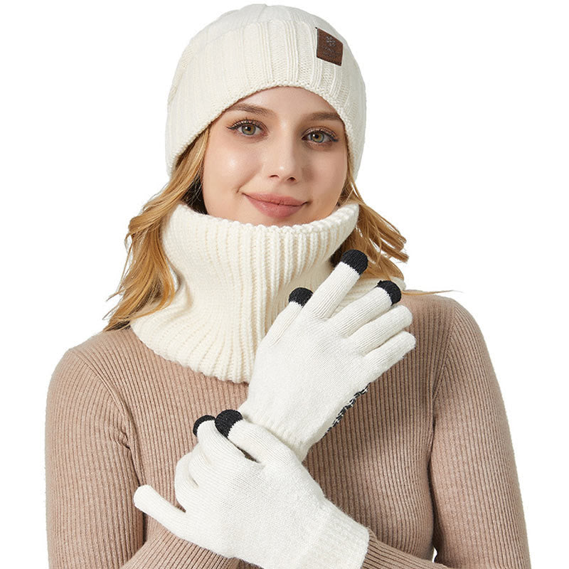 Fashionable Warm Gloves Beanie Scarf 3 In 1 Set