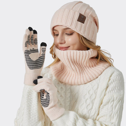 Fashionable Warm Gloves Beanie Scarf 3 In 1 Set