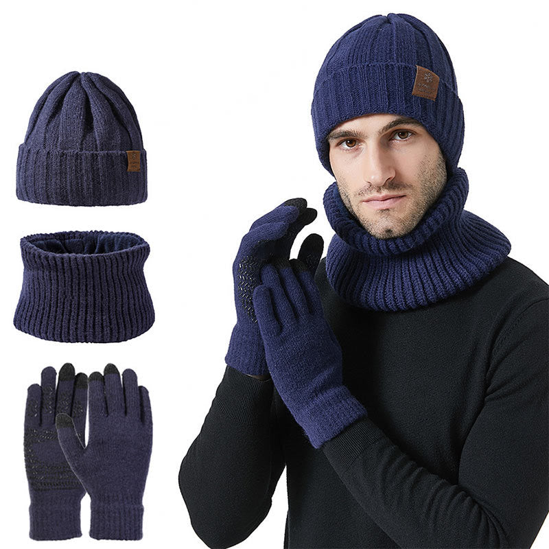 Fashionable Warm Gloves Beanie Scarf 3 In 1 Set
