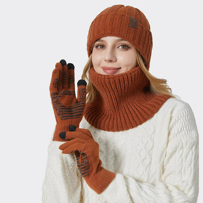 Fashionable Warm Gloves Beanie Scarf 3 In 1 Set