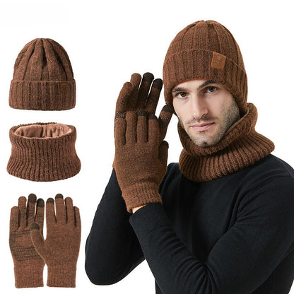 Fashionable Warm Gloves Beanie Scarf 3 In 1 Set - Khaki - One Size - image 18