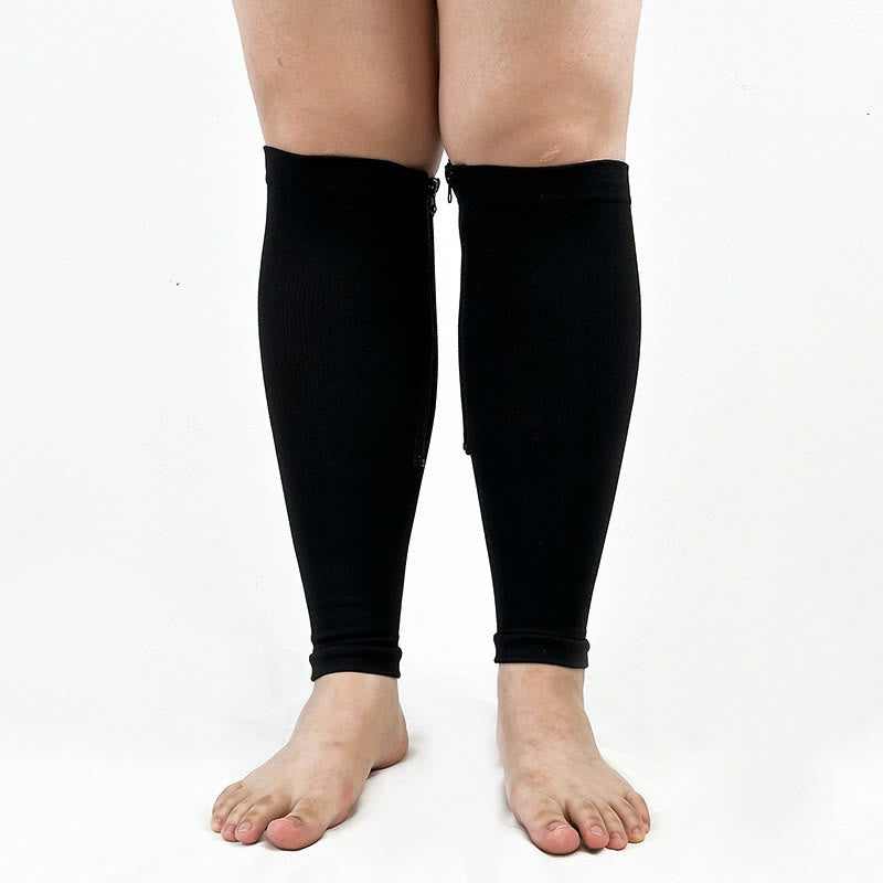 Plus Size Wide Calf Zipper Compression Socks 2XL-7XL(2 Pairs) - Black - 7XL - image 0