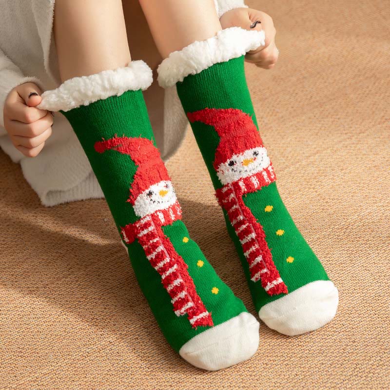 Plus Size Christmas Snowman Series Slipper Socks(2 Pairs) - Green - EU36-42(US3-8.5) - image 1