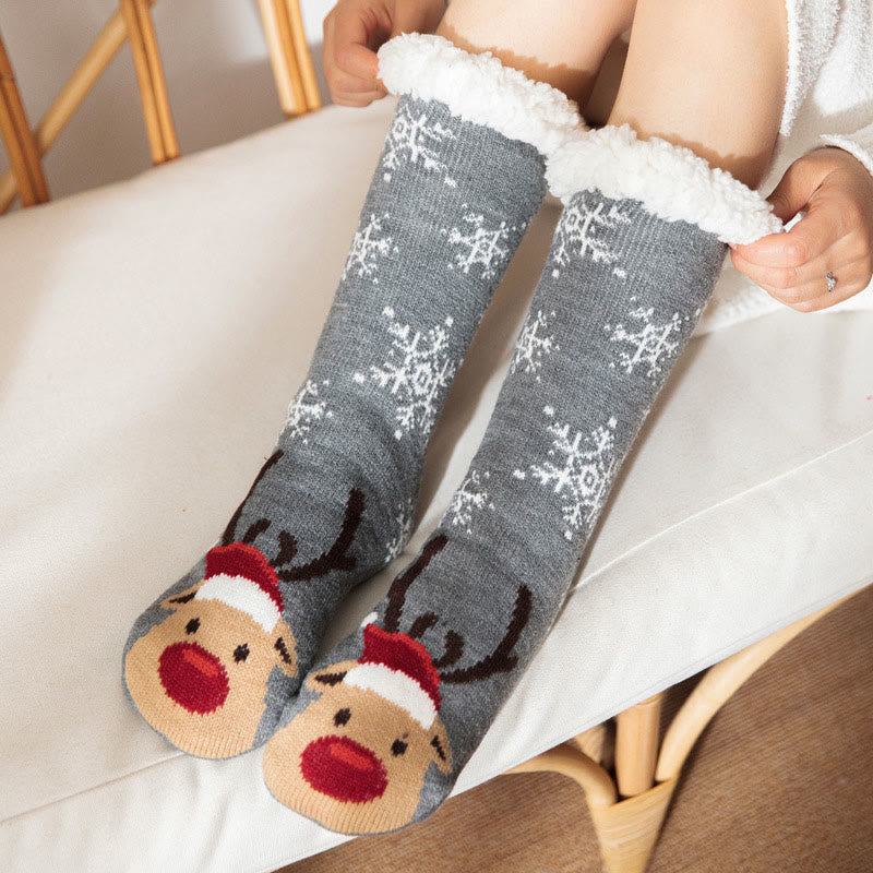 Plus Size Bell Elk Slipper Socks(2 Pairs) - Grey - EU36-42(US3-8.5) - image 4