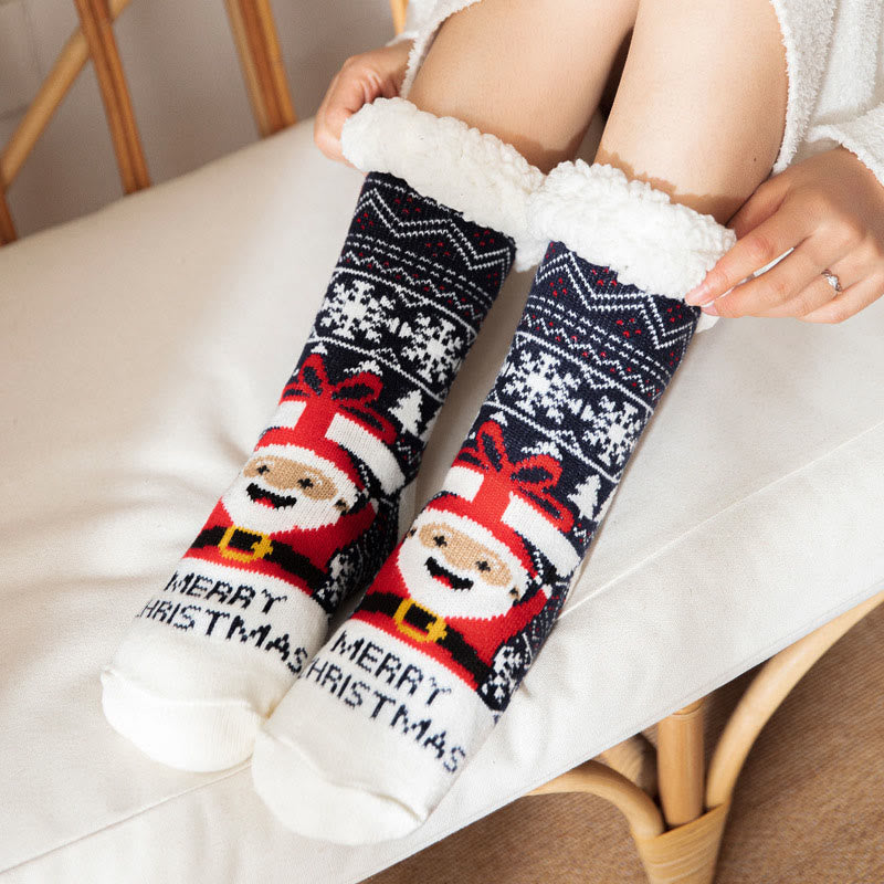 Plus Size Bell Elk Slipper Socks(2 Pairs) - Navy Blue - EU36-42(US3-8.5) - image 1