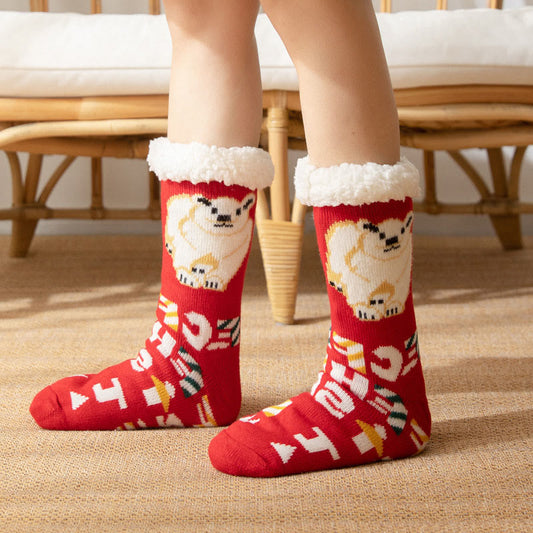 Plus Size Polar Bear Slipper Socks(2 Pairs) - Red - EU36-42(US3-8.5) - image 1