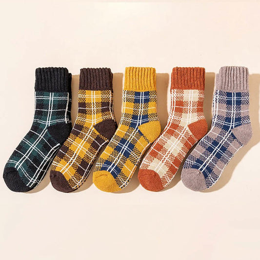 Plus Size Colorblock Plaid Quarter Socks(5 Pairs)