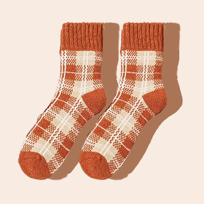 Plus Size Colorblock Plaid Quarter Socks(5 Pairs) - Orange - EU36-41(US3-7.5) - image 2
