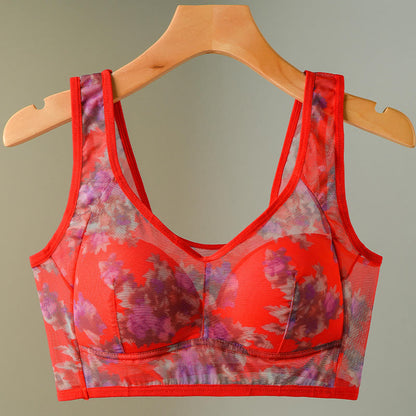 Plus Size Mesh Printed Wireless Bras(2 Packs) - Red - 6XL - image 16