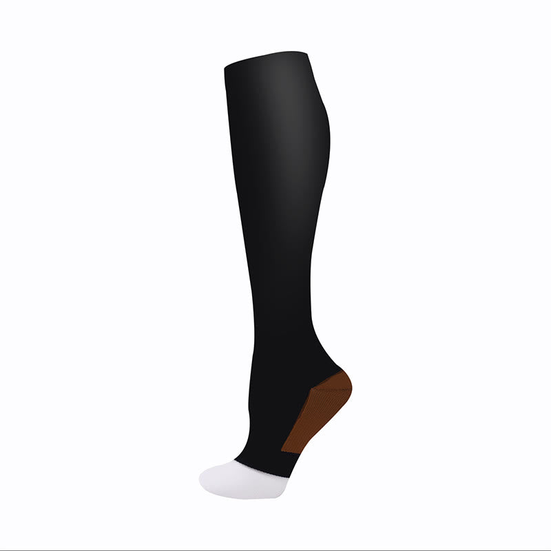 Classic Color Open Toe Compression Socks(5 Pairs) - Brown - S/M - image 6
